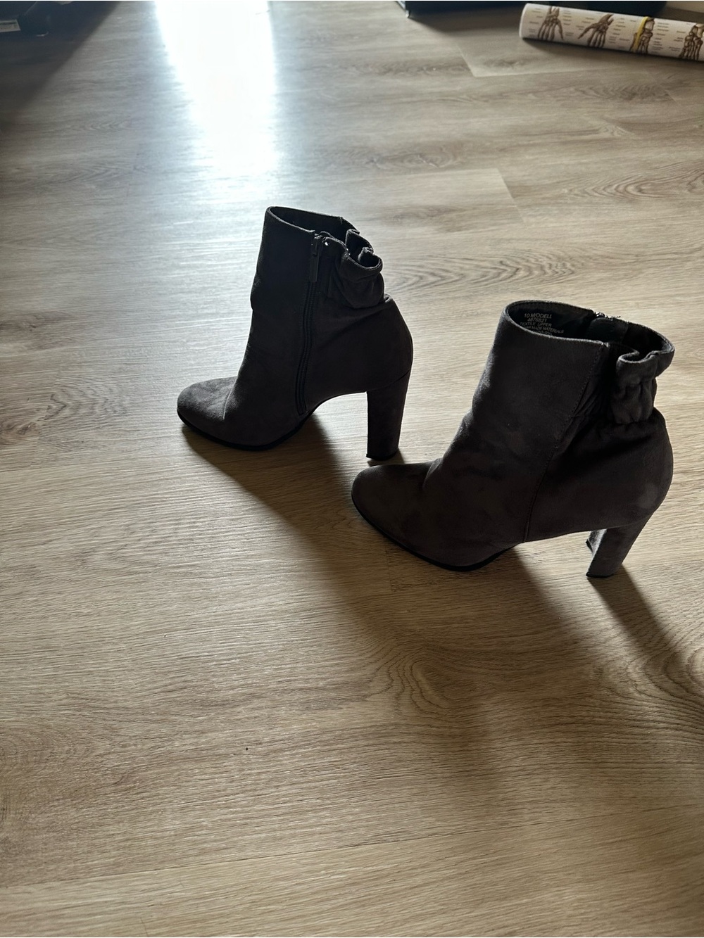 Impo Dark Gray Suede-Look Ankle Booties with Block Heel